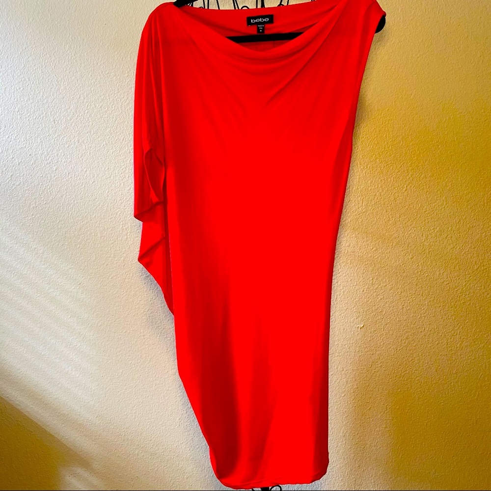 Red asymmetrical Bebe Dress